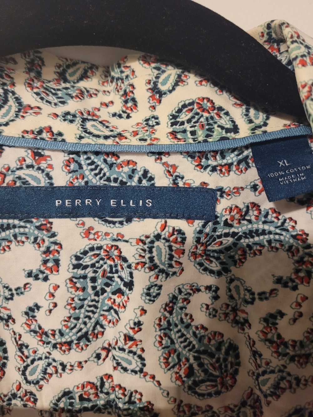 Perry Ellis Cream Paisley Blazer with Blue & Red Accents